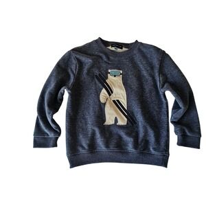 Andy & Evan Boys Size 6 Skiing Polar Bear Sweatshirt Heather Navy Blue Pullover